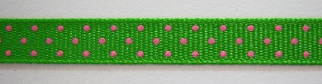 Apple Green/Hot Pink Dot 3/8" Grosgrain Ribbon