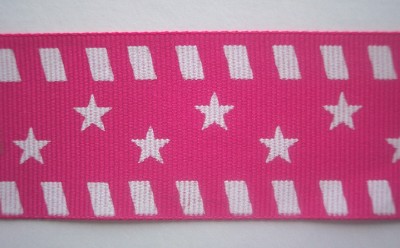 Shocking/White Stars 1 1/2" Grosgrain Ribbon
