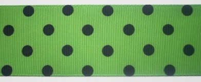 Grass Green/Black Dot 1 1/2" Grosgrain Ribbon