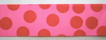 Hot Pink/Orange Dot 1 1/2" Grosgrain Ribbon