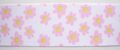 White/Pink Small Daisy 1 1/2" Grosgrain Ribbon