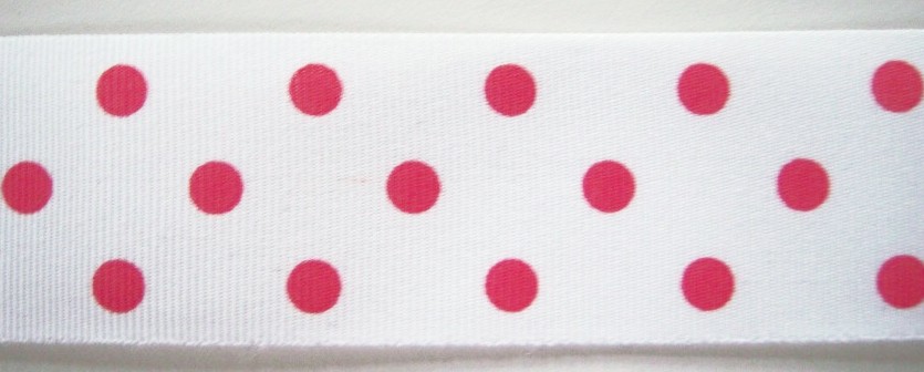 White/Geranium Pink Dot 1 1/2" Grosgrain Ribbon