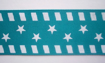 Turquoise/White Stars 1 1/2" Grosgrain Ribbon