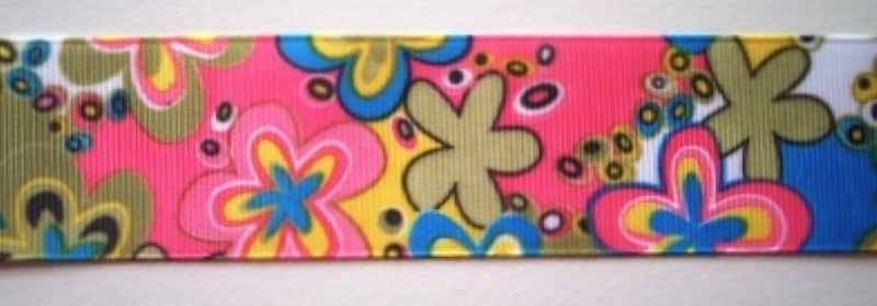 Hot Pink Floral 1 1/2" Grosgrain Ribbon