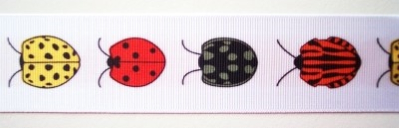 White/Four Ladybugs 1 1/2" Grosgrain Ribbon