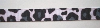 Grey Leopard 3/8" Grosgrain Ribbon
