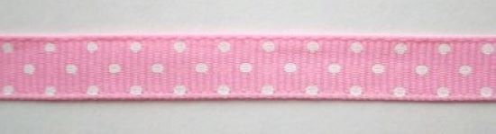 Pink/White Dot 3/8" Grosgrain Ribbon