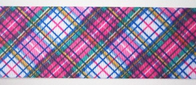 Hot Pink/Blue Bias Plaid 1 1/2" Grosgrain Ribbon