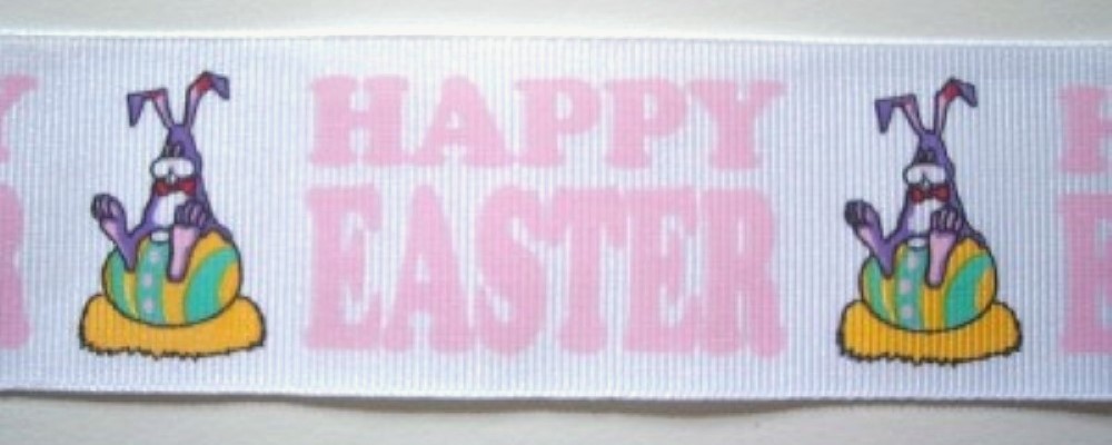 Happy Easter/Bunny on Egg 1 1/2" Grosgrain Ribbon