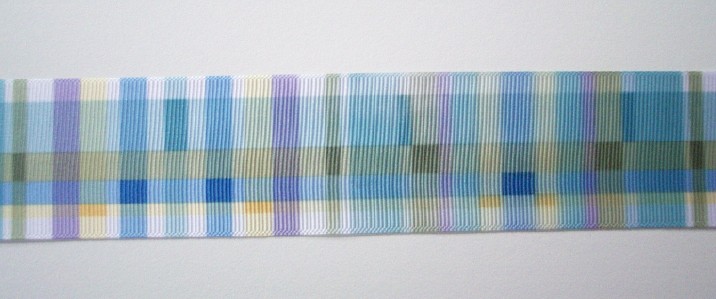 White/Blue Plaid 1 1/2" Grosgrain Ribbon