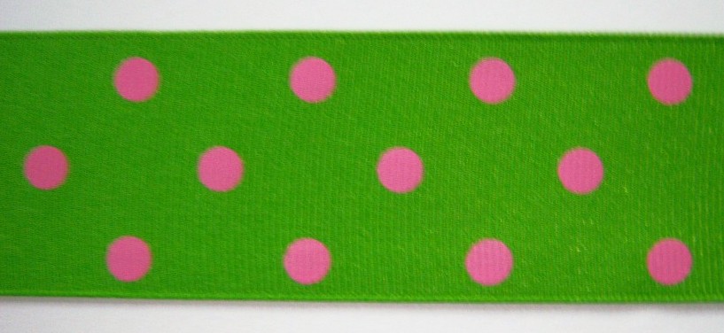 Apple Green/Hot Pink Dot 1 1/2" Grosgrain Ribbon