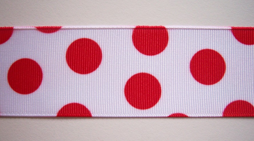 White/Red Dot 1 1/2" Grosgrain Ribbon