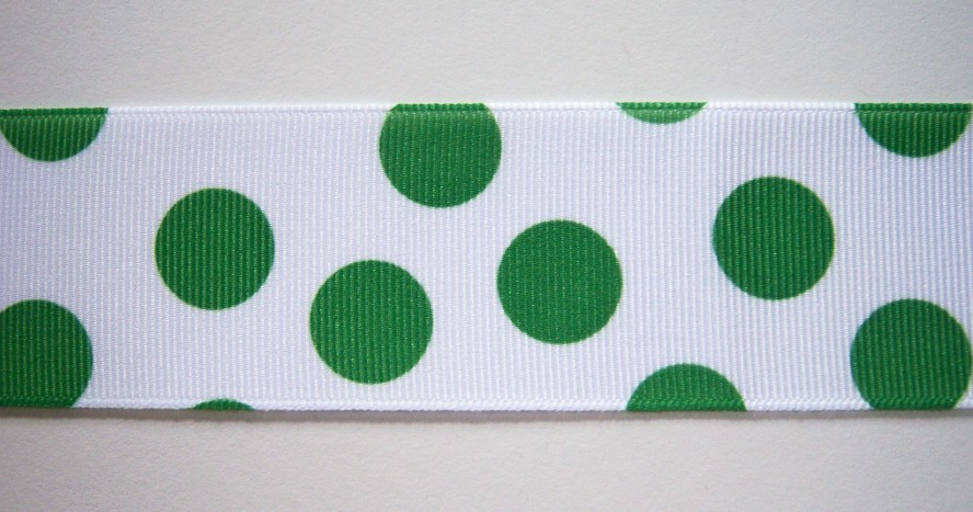 White/Emerald Dot 1 1/2" Grosgrain Ribbon