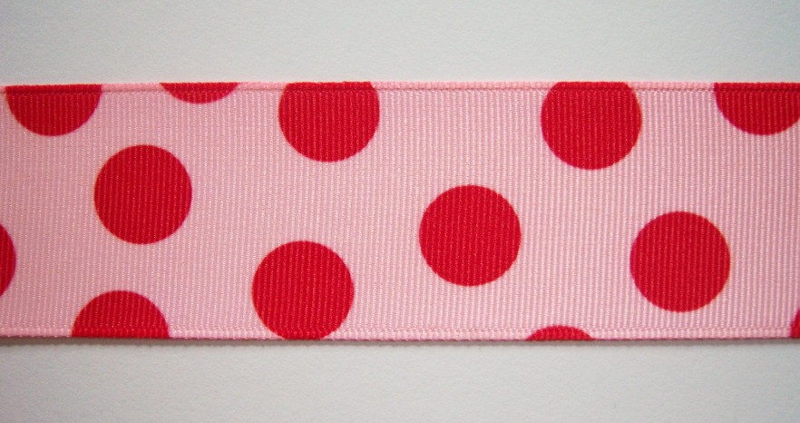 Lt Pink/Red Dot 1 1/2" Grosgrain Ribbon