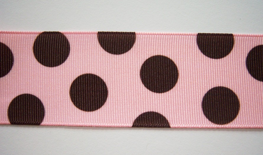 Lt Pink/Brown Dot 1 1/2" Grosgrain Ribbon