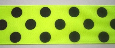 Neon Yellow/Black Dot 1 1/2" Grosgrain Ribbon