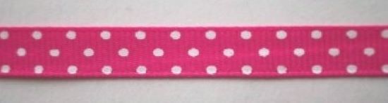 Shocking Pink/White Dot 3/8" Grosgrain Ribbon