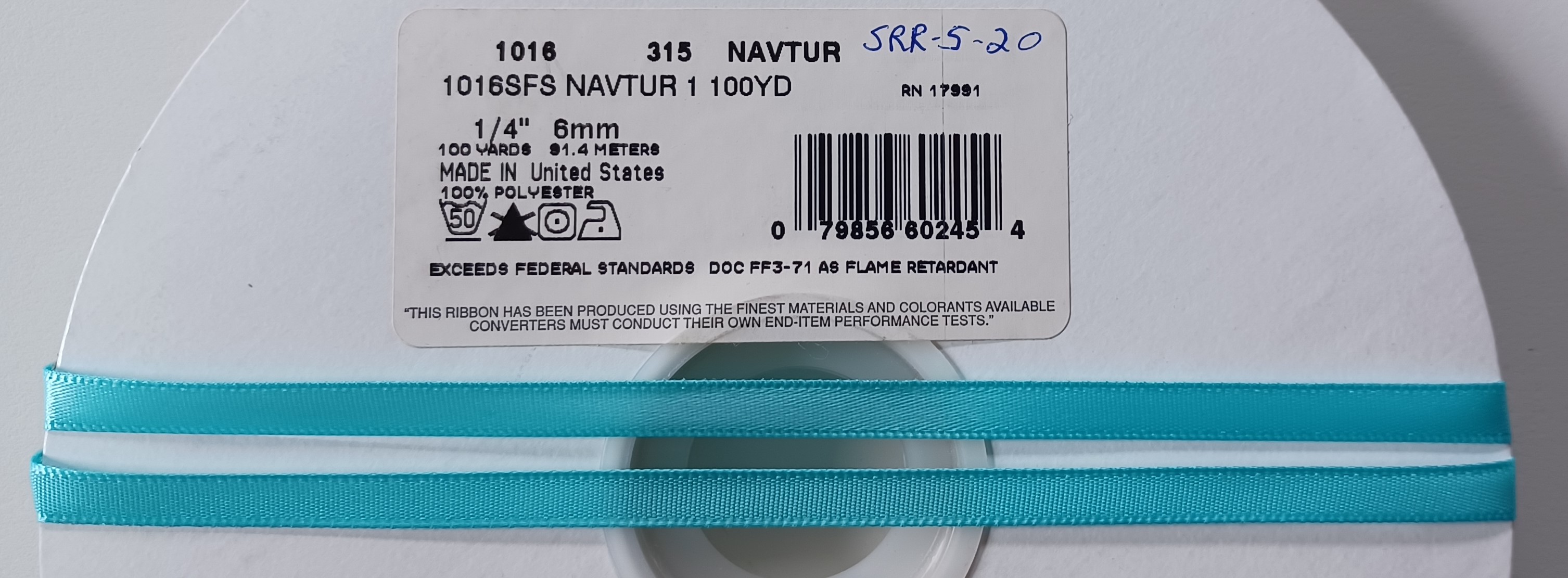 Nav Turquoise 1/4" SF Satin Ribbon