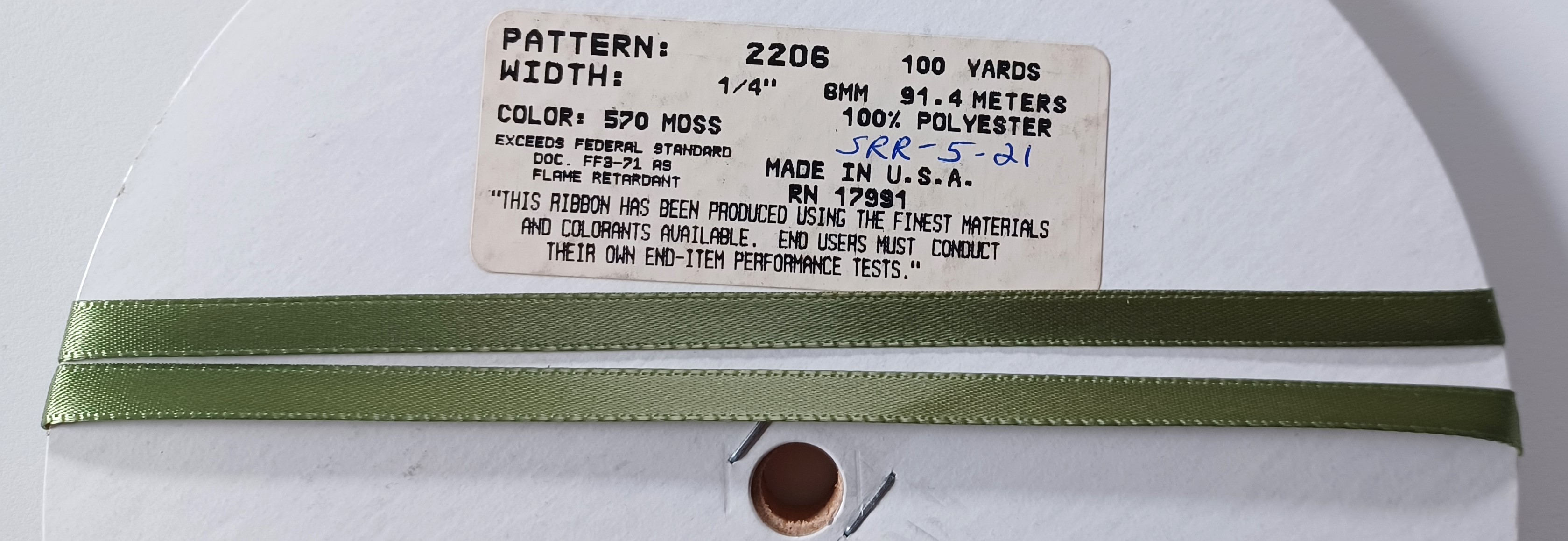 Moss 1/4" SF Satin Ribbon