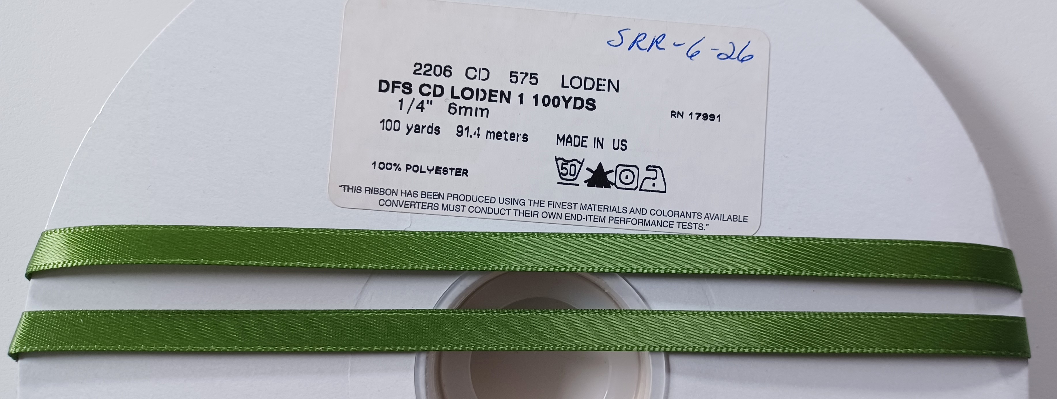 Loden Green 1/4" DF Satin Ribbon