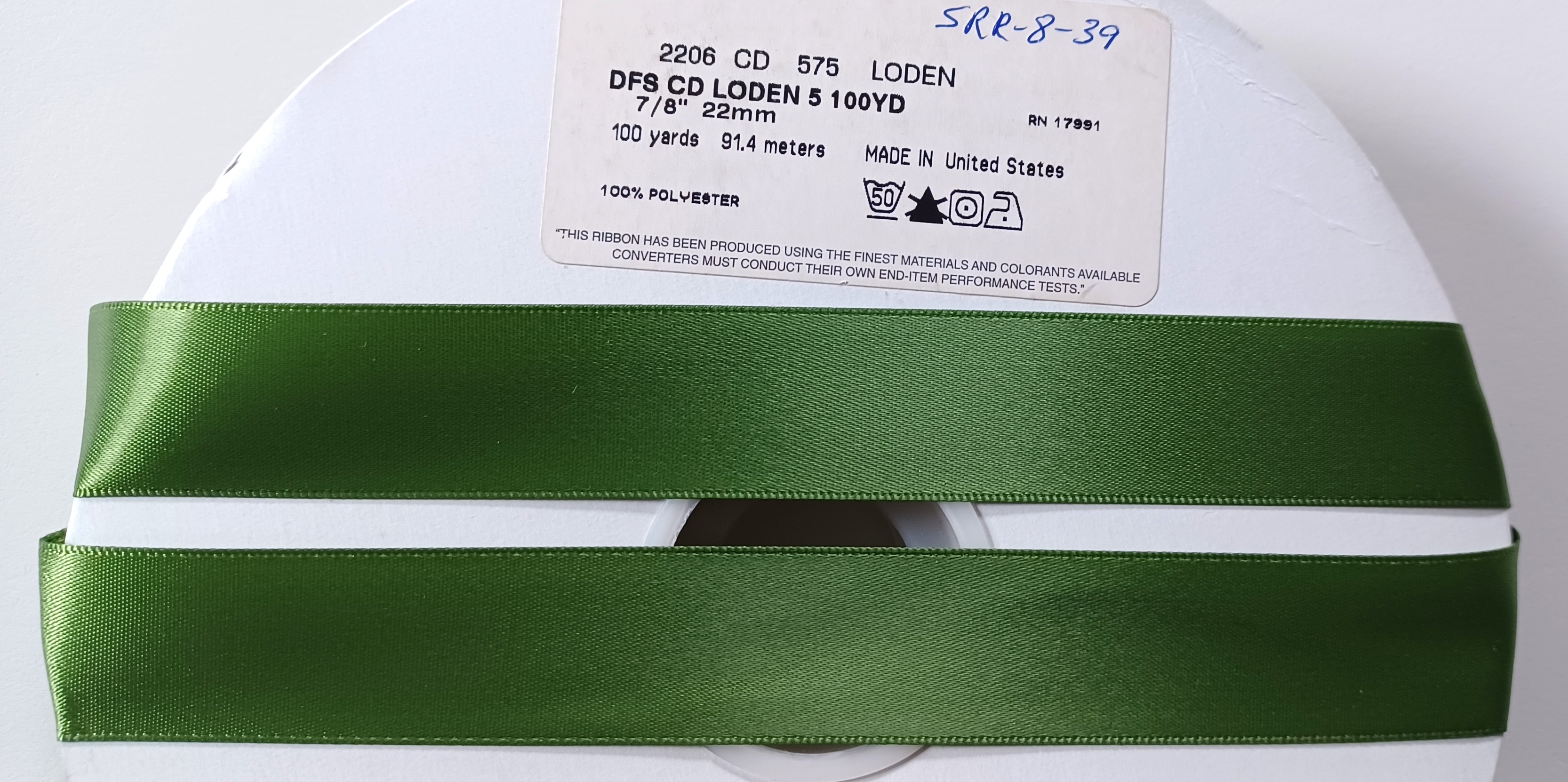 Loden Green 7/8" Satin Ribbon
