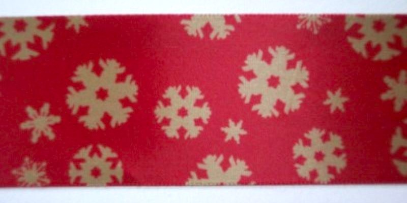 Red/Tan Snowflake 1 1/2" Satin Ribbon