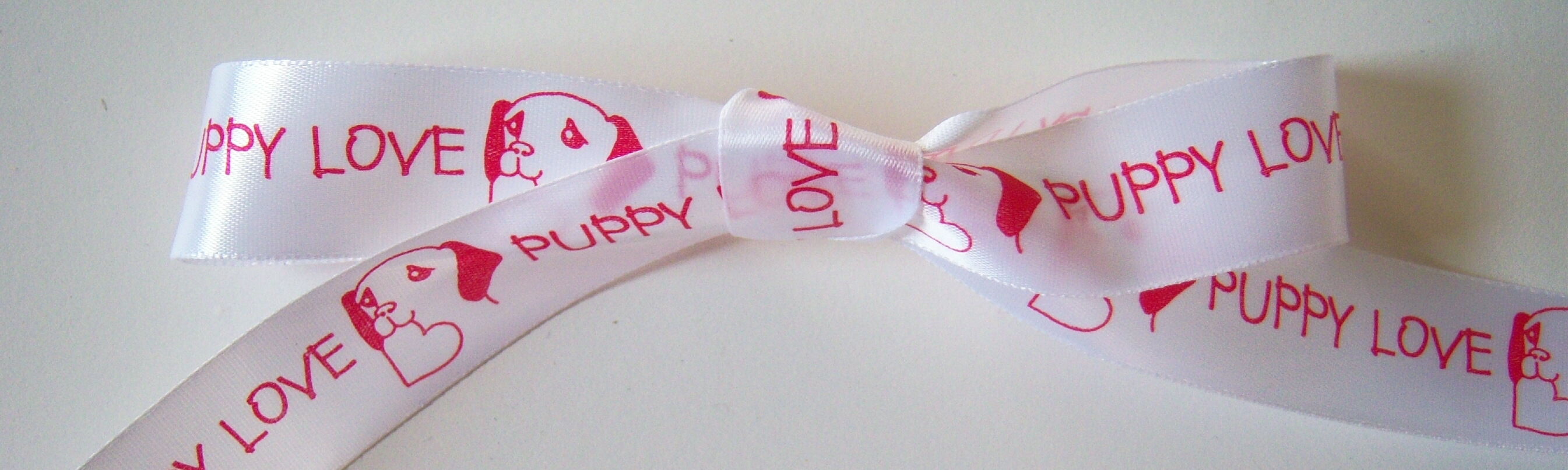 White/Red Puppy Love 7/8" Satin Ribbon