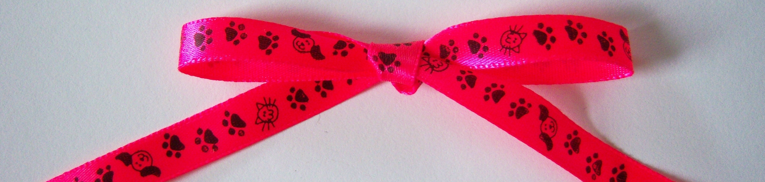 Neon Pink/Black Paws 5/16" Satin Ribbon