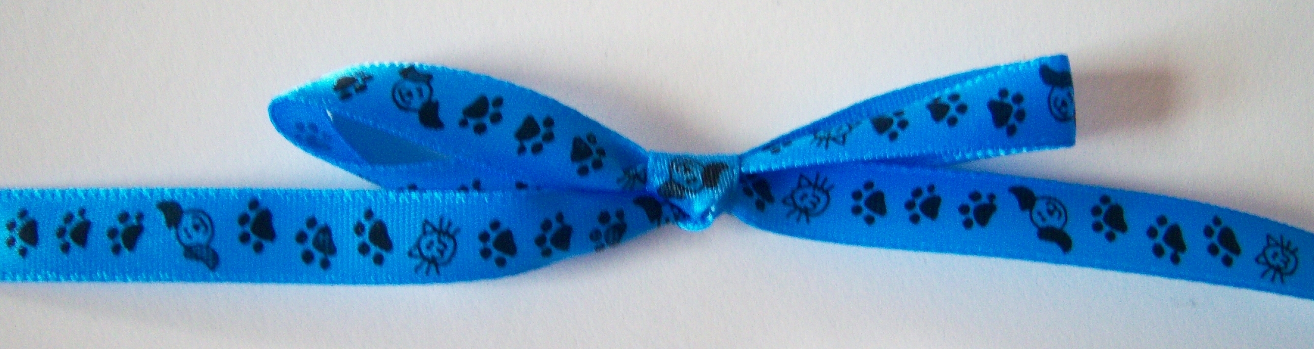 Neon Blue/Black Paws 5/16" Satin Ribbon