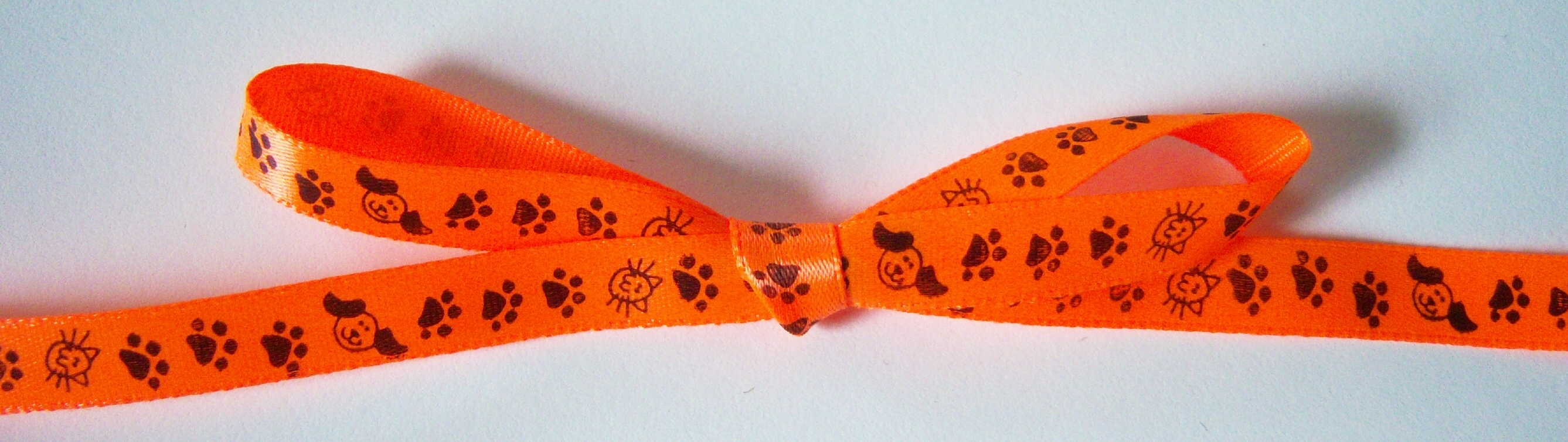 Neon Orange/Black Paws 5/16" Satin Ribbon