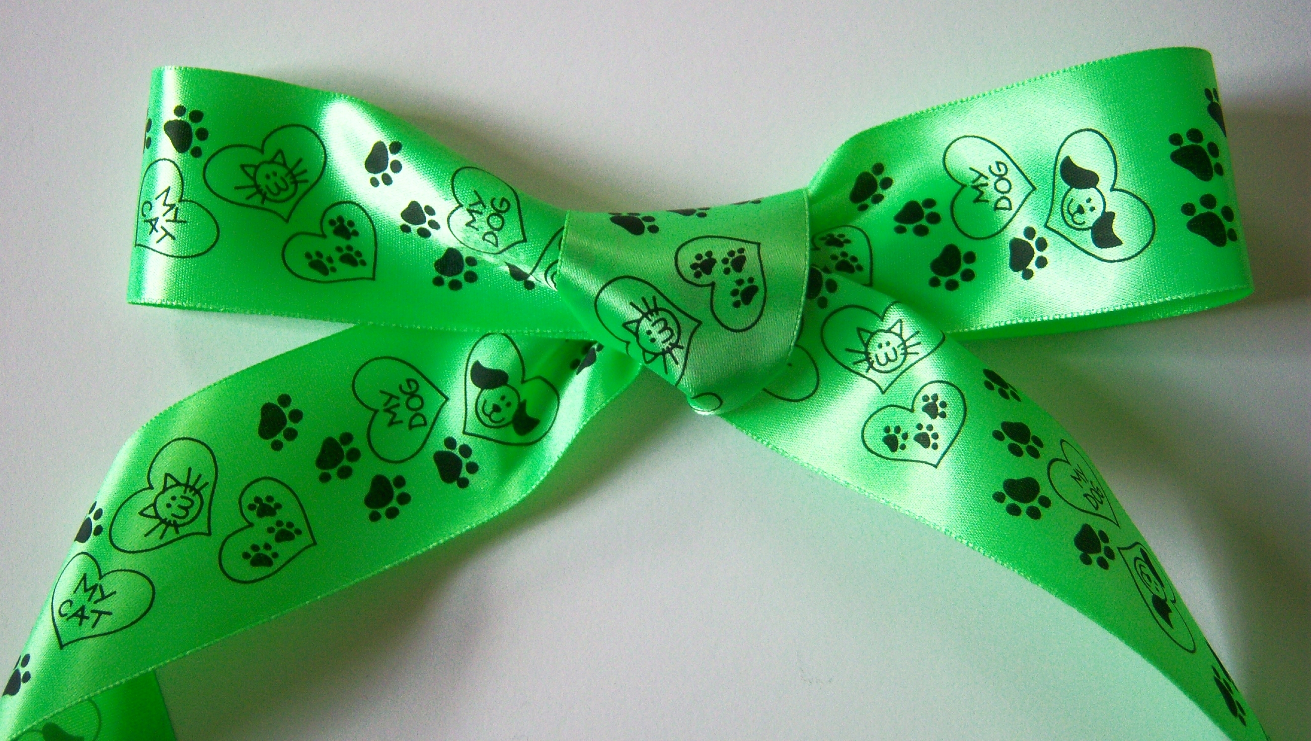 Neon Green/Black Cat/Dog 1 1/2" Satin Ribbon