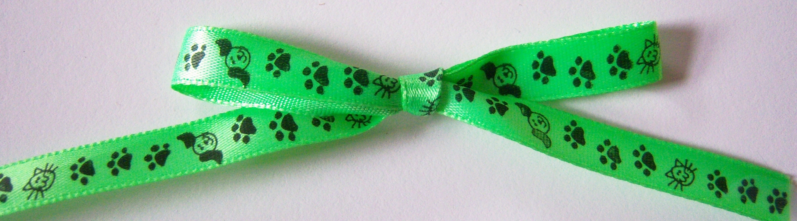 Neon Green/Black Paws 5/16" Satin Ribbon