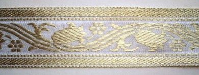 White/Gold Tulip 1 1/2" Jacquard