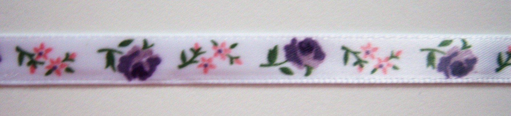 White/Violet Rose 3/8" Satin Ribbon