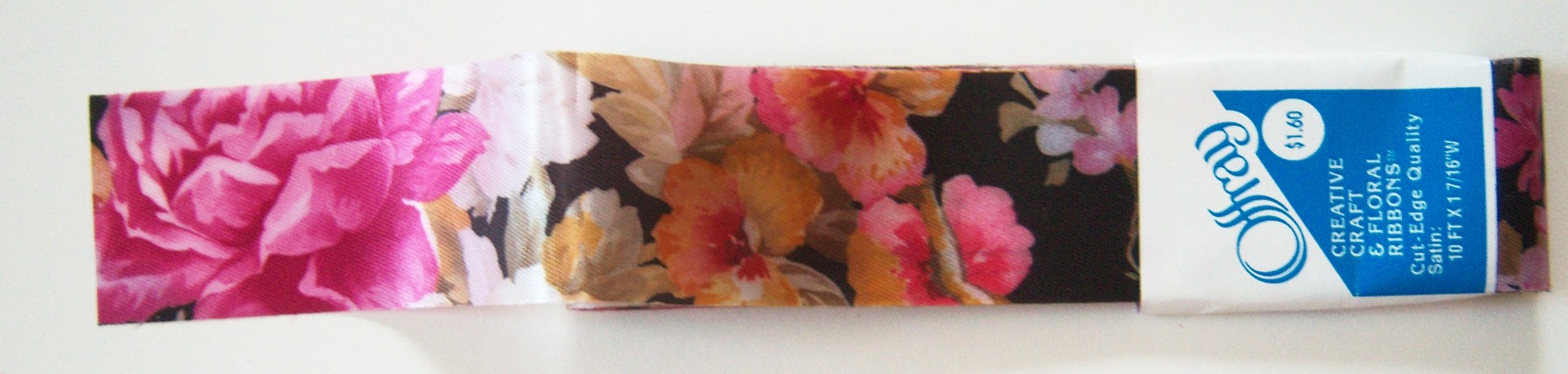Offray Black Satin Floral 1 7/16" Ribbon