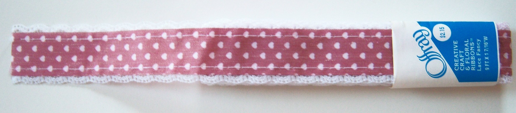 Offray White/Dusty Rose Fancy 1 7/16" Ribbon
