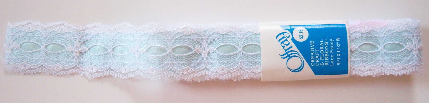 Offray White/Blue 1 1/2" Lace