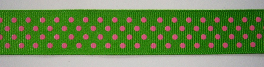 Apple/Hot Pink Dot 15/16" Grosgrain Ribbon