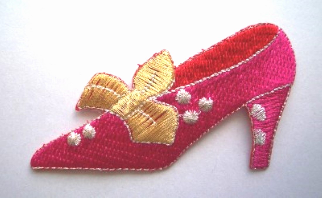 Hot Pink/Gold Bow Shoe Applique