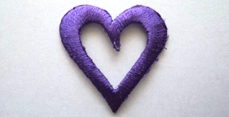 Purple Open Heart Rayon Iron On Applique