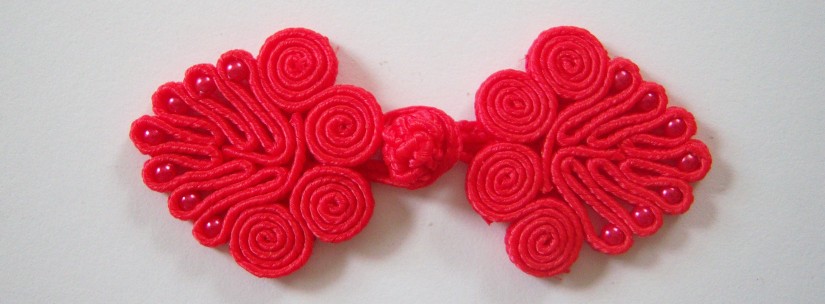 Chinese Red Beaded 1 1/4" x 3" Frog Closure