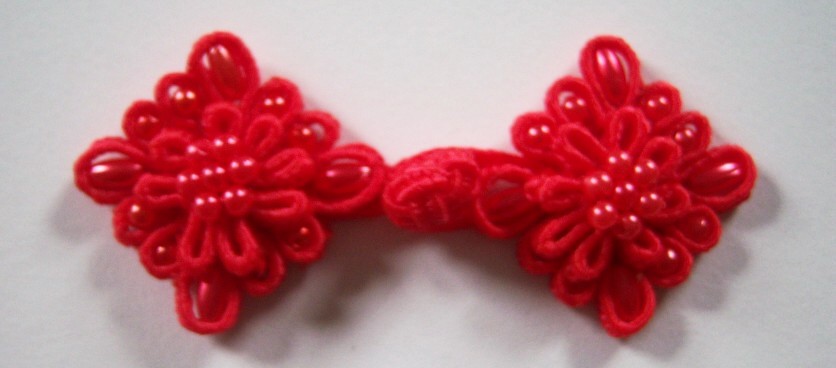 Chinese Red Bead 1 1/4" x 2 3/4" Frog Closure