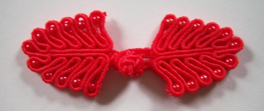 Chinese Red Bead 1 1/8" x 3" Frog Closure