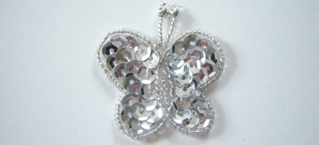 Silver Sequin/Bead 1 3/4" Butterfly