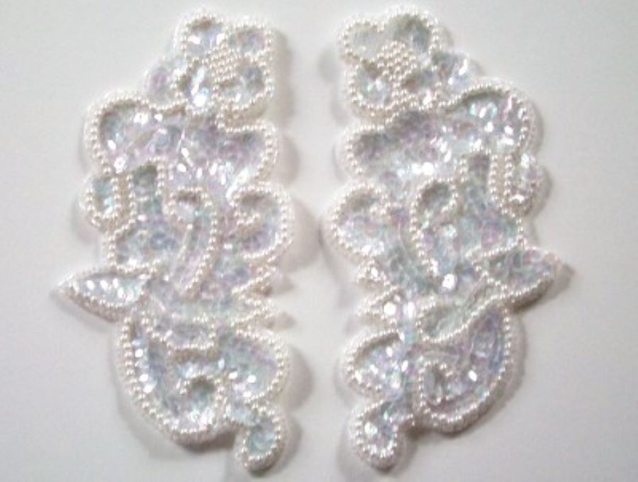 White Iridescent/Pearls 6" Pair