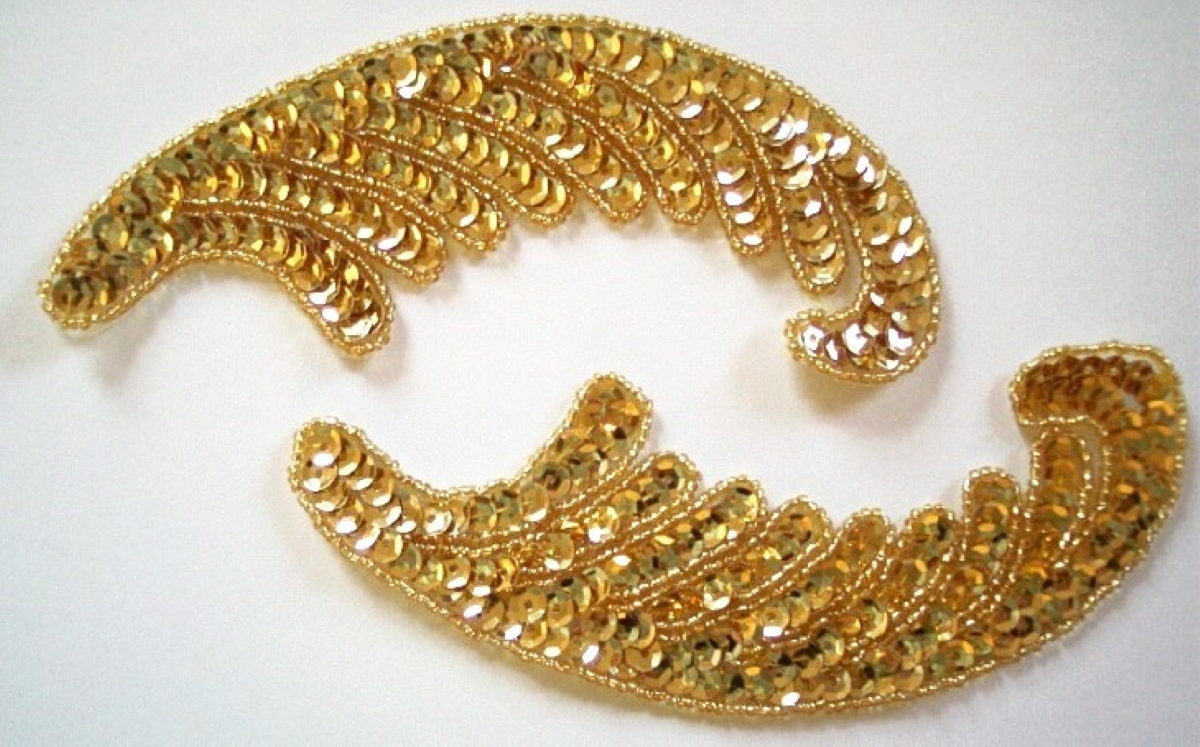 Gold Sequin/Bead 6" Feather Pair