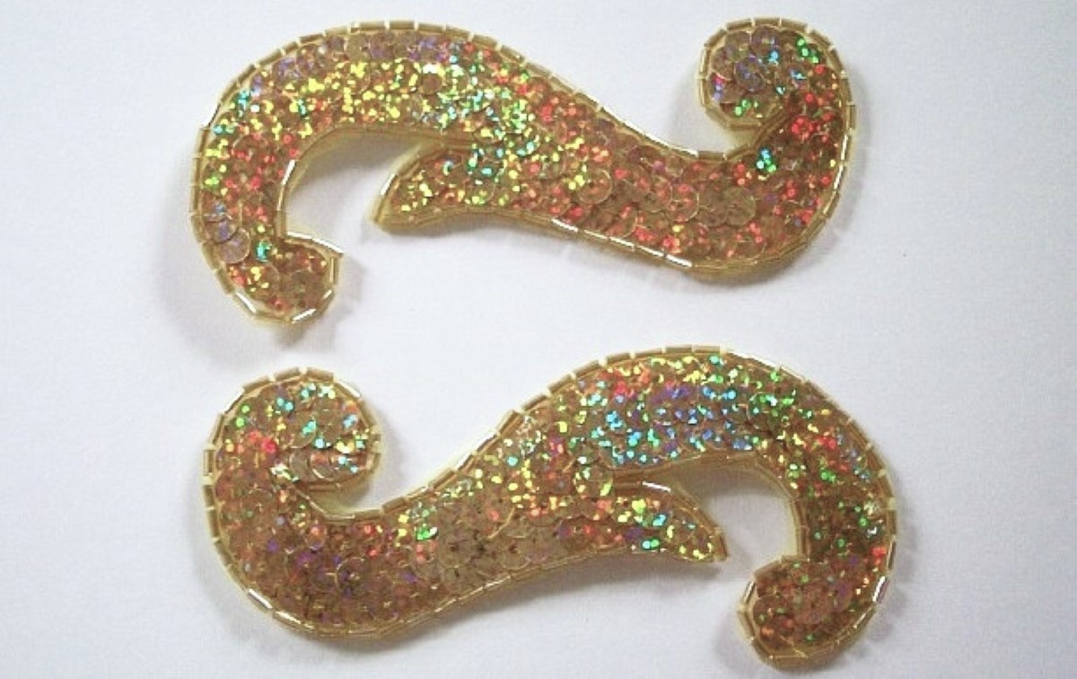 Gold Sequin/Bead 4 3/4" Scroll Pair