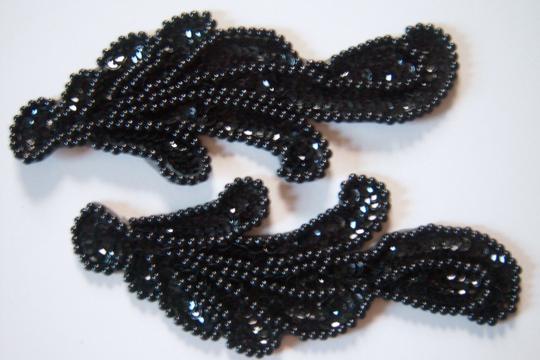 Black Sequin/Bead 6 5/8" Scroll Pair