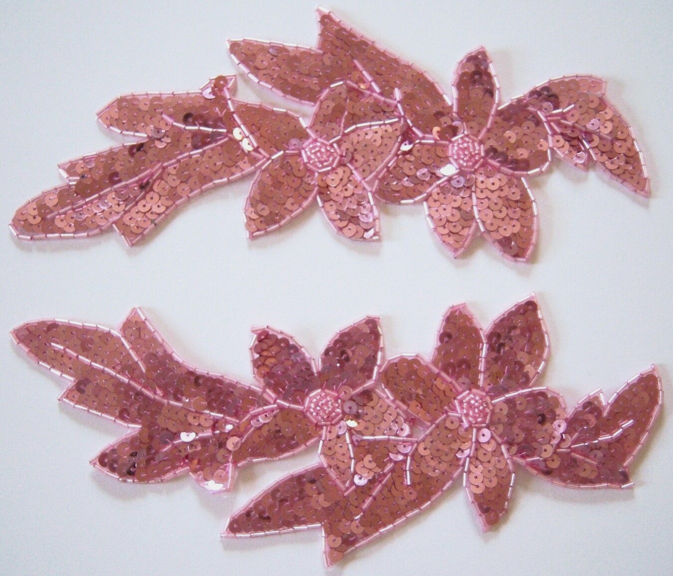Rose Pink Sequin/Bead 9" Floral Pair