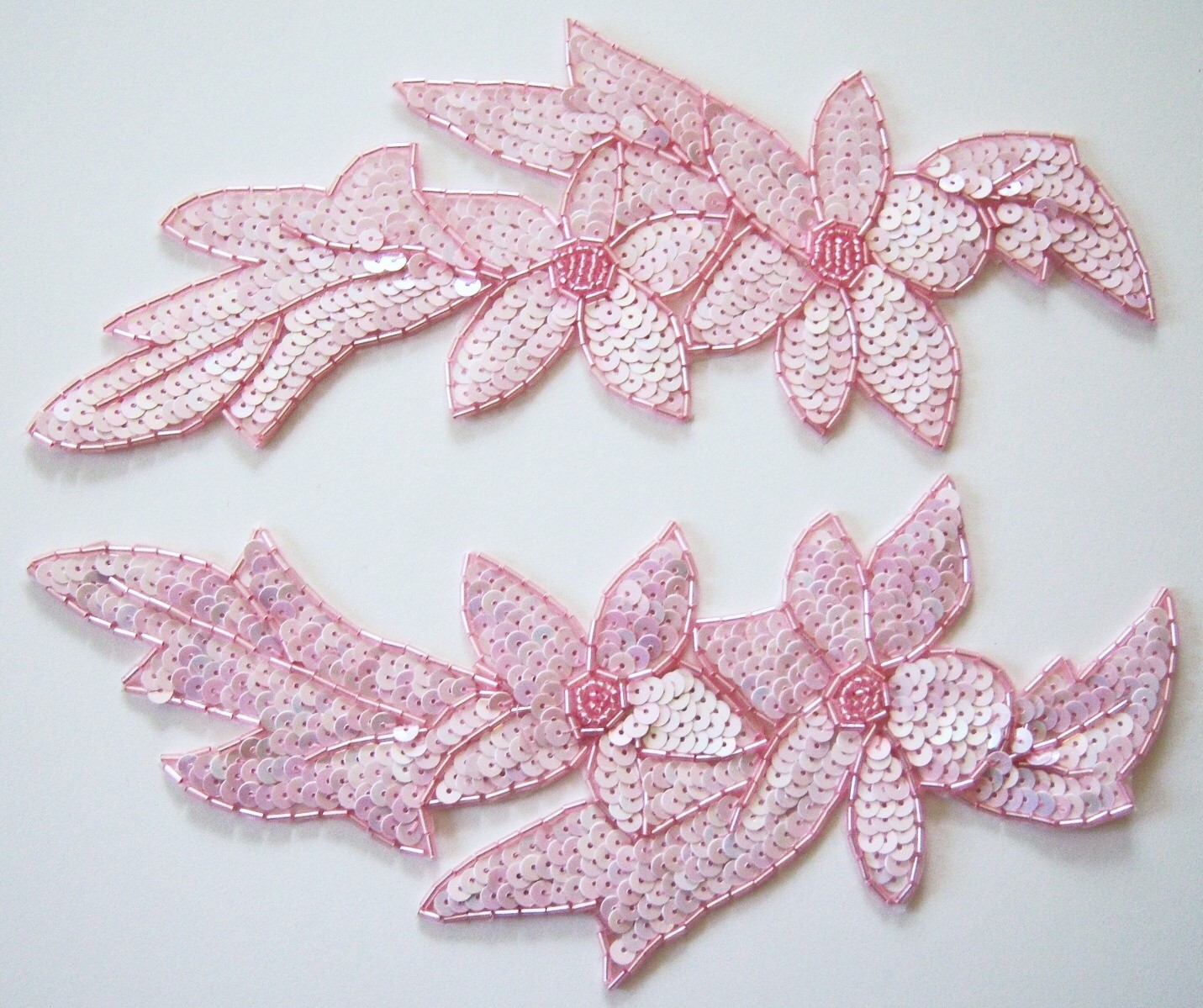 Pink Sequin/Bead 9" Floral Pair